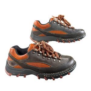 Born Leather Hiking Shoes Women 6 Black Orange Low Top Lug Sole Trail Sneakers